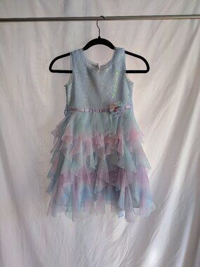 Like New Jona Michelle Pastel Rainbow Ruffle Party Dress - Size 6